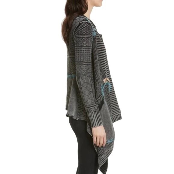 Free People Grey Patchwork Knit Duster Cardigan Sweater • Boho Coastal Cowgirl M - Picture 11 of 16